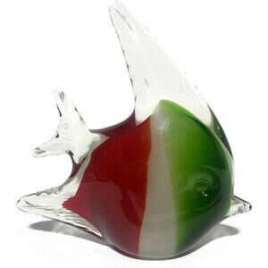 Angel Fish Figurine Murano Style Glass Art Home Decor 7.5" x 7.5"